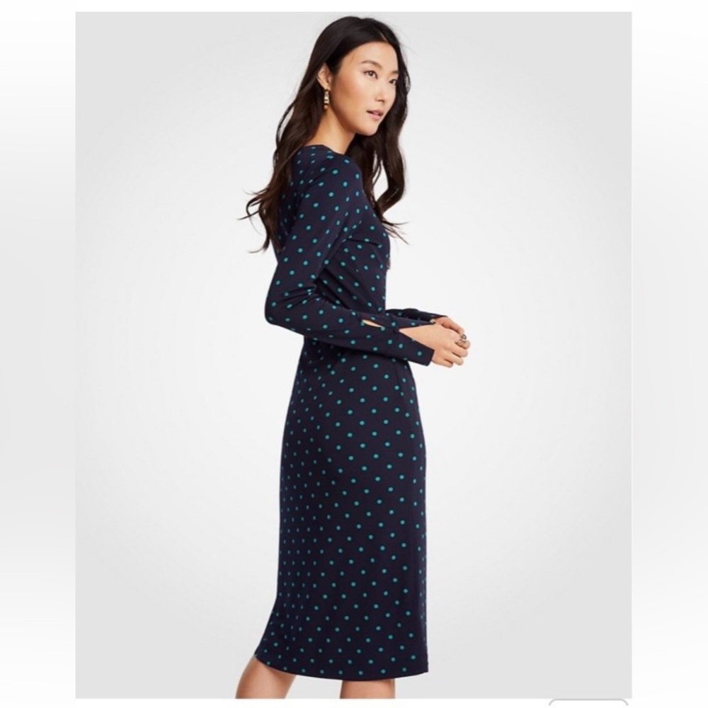 Ann Taylor Dark Blue Dress with Teal Dots - Picture 2 of 7